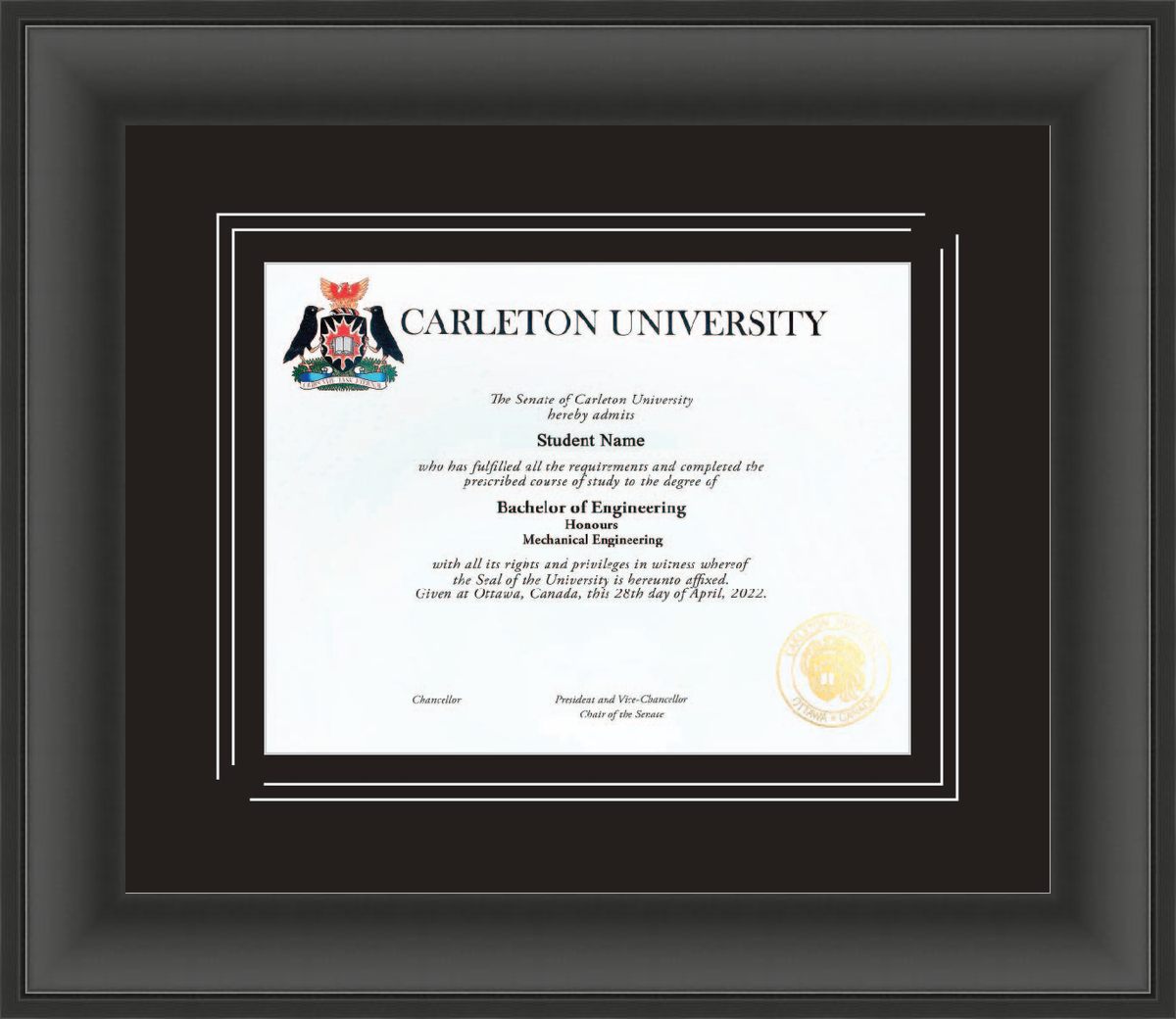 Custom Carleton University Diploma Frame