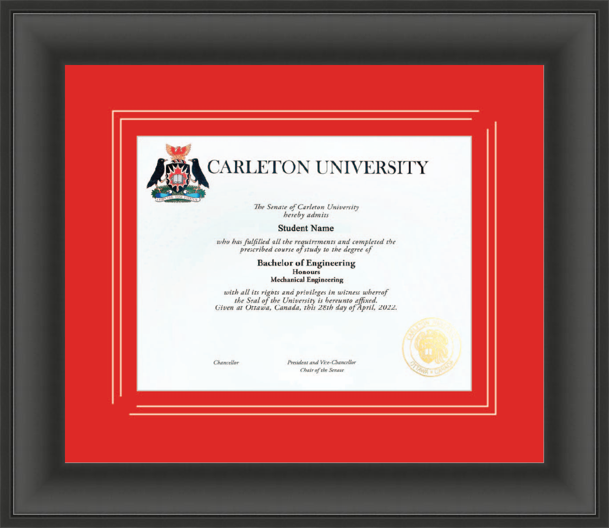 Custom Carleton University Diploma Frame