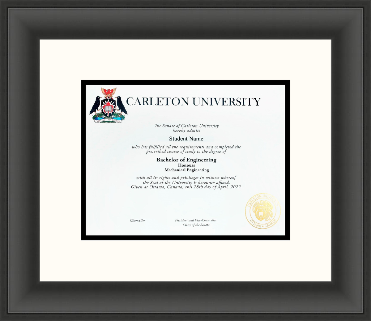 Custom Carleton University Diploma Frame