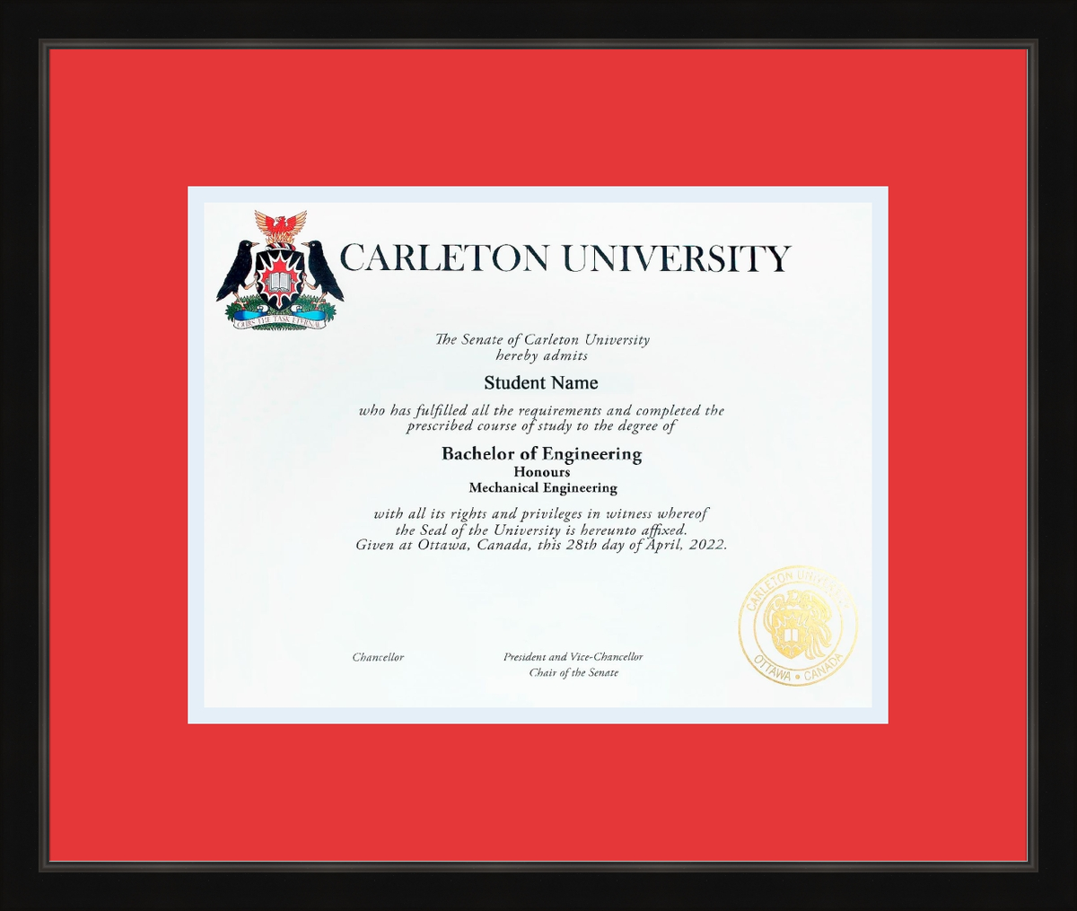 Custom Carleton University Diploma Frame