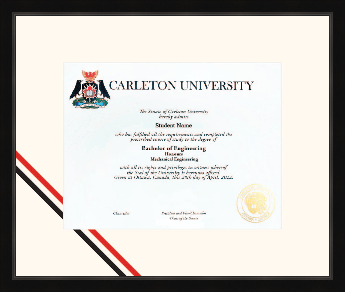 Custom Carleton University Diploma Frame