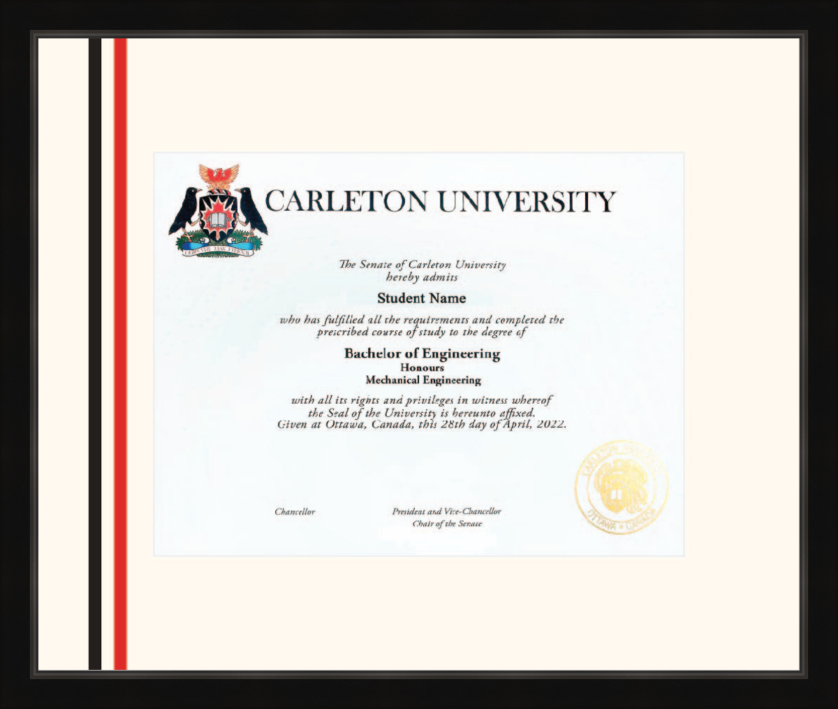 Custom Carleton University Diploma Frame