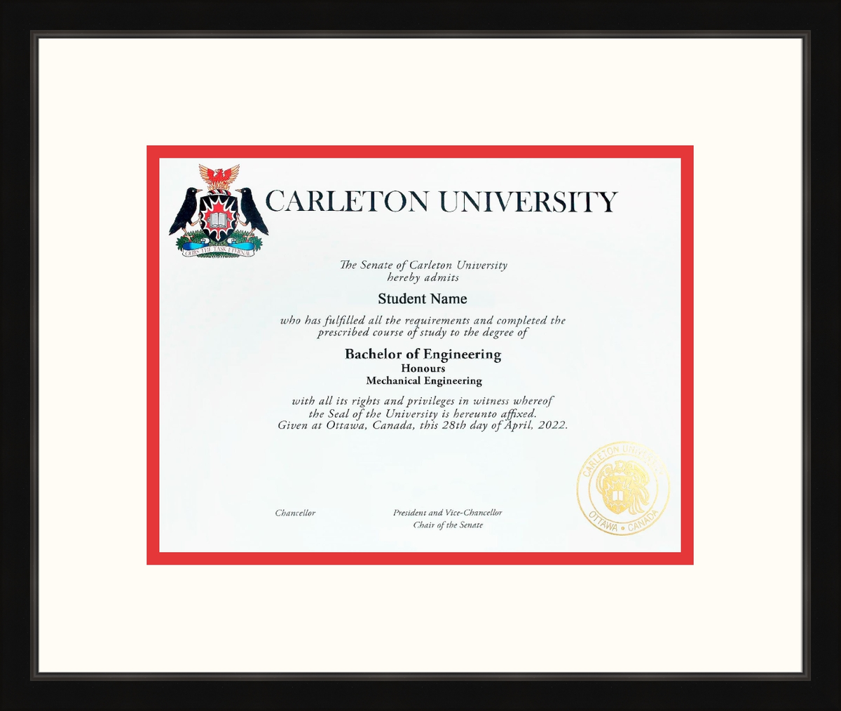 Custom Carleton University Diploma Frame