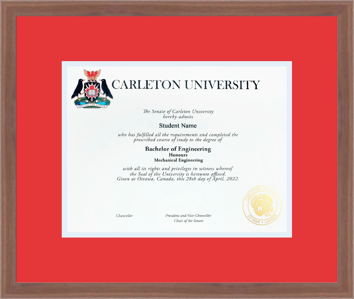 Custom Carleton University Diploma Frame