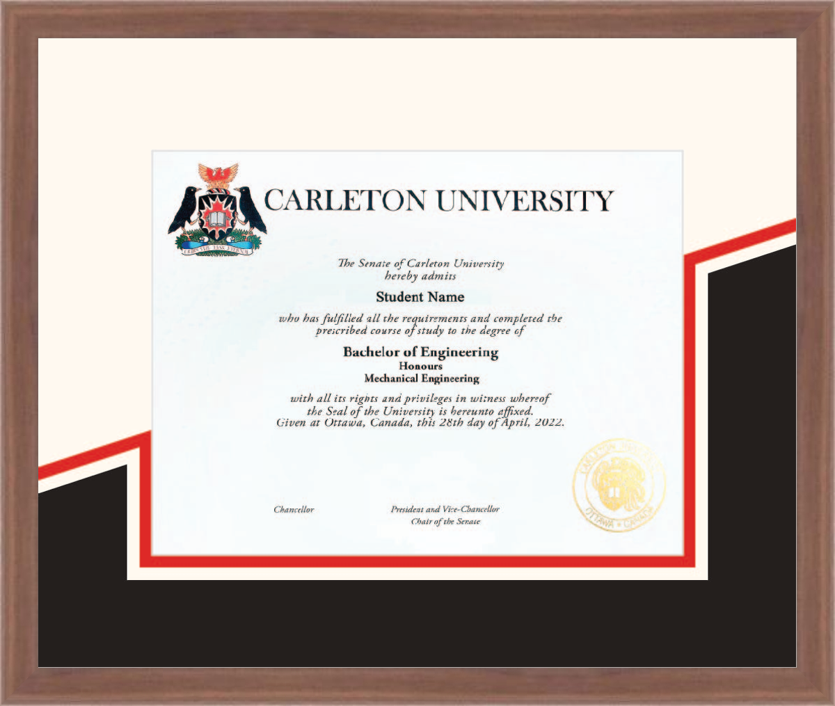 Custom Carleton University Diploma Frame