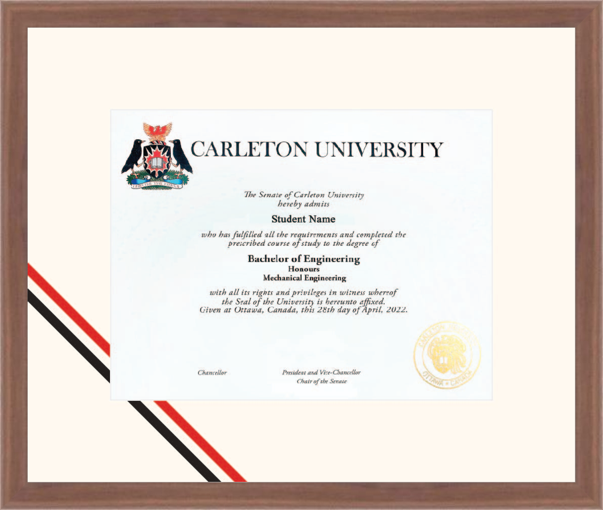 Custom Carleton University Diploma Frame