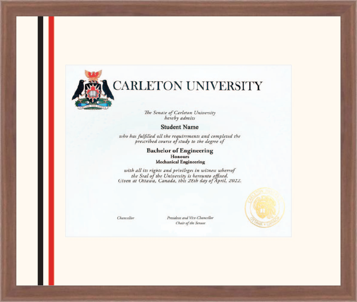 Custom Carleton University Diploma Frame