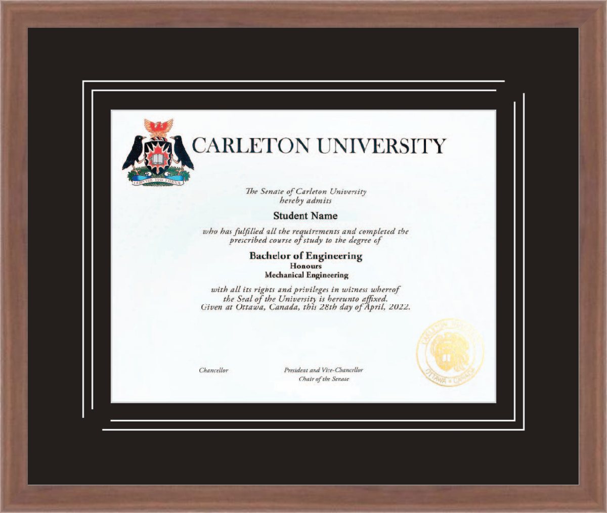 Custom Carleton University Diploma Frame