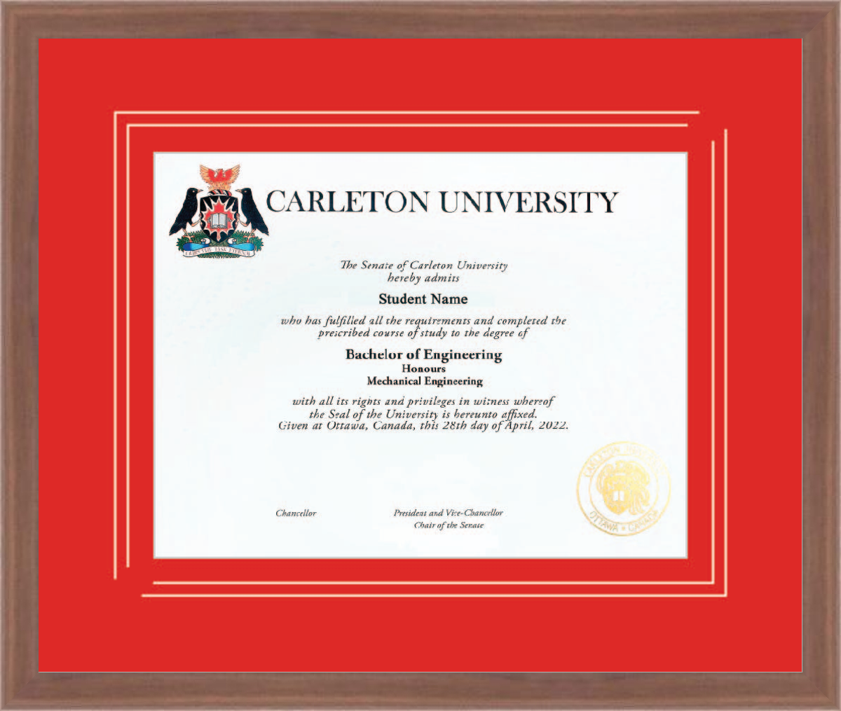 Custom Carleton University Diploma Frame