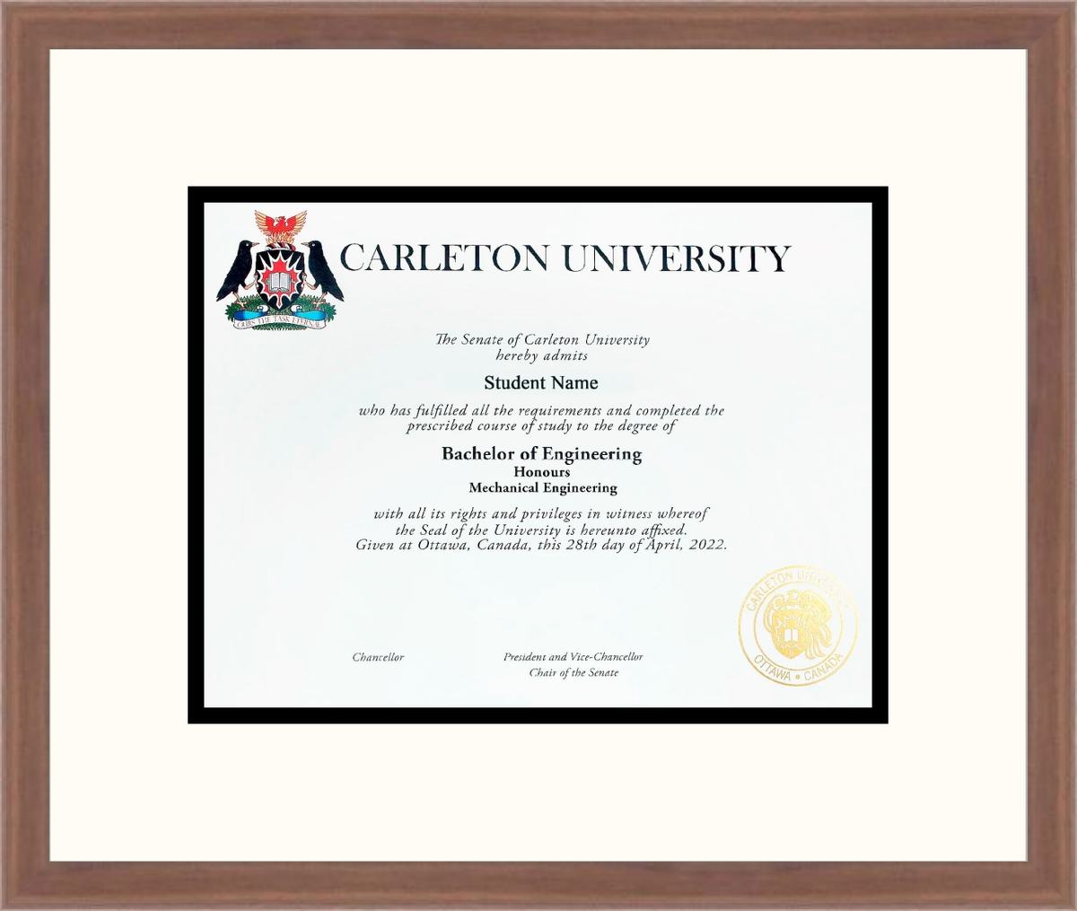 Custom Carleton University Diploma Frame