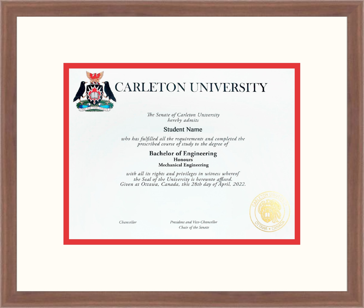 Custom Carleton University Diploma Frame