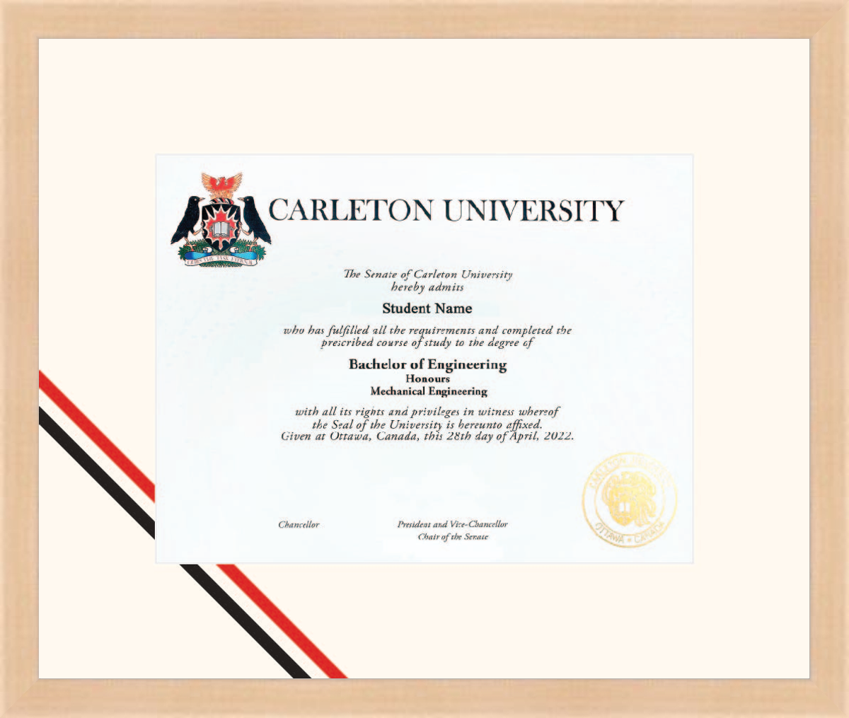 Custom Carleton University Diploma Frame