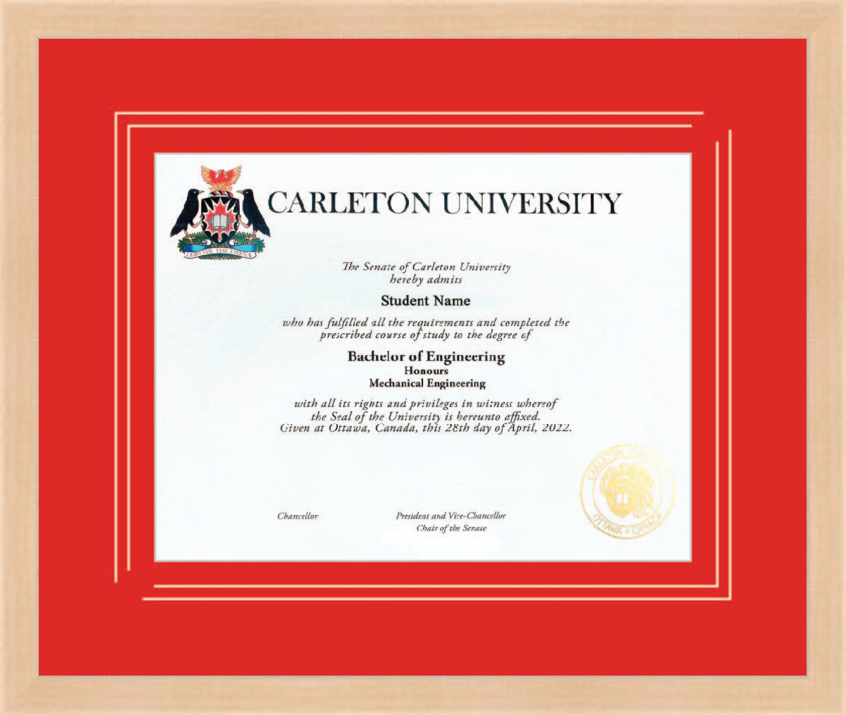Custom Carleton University Diploma Frame