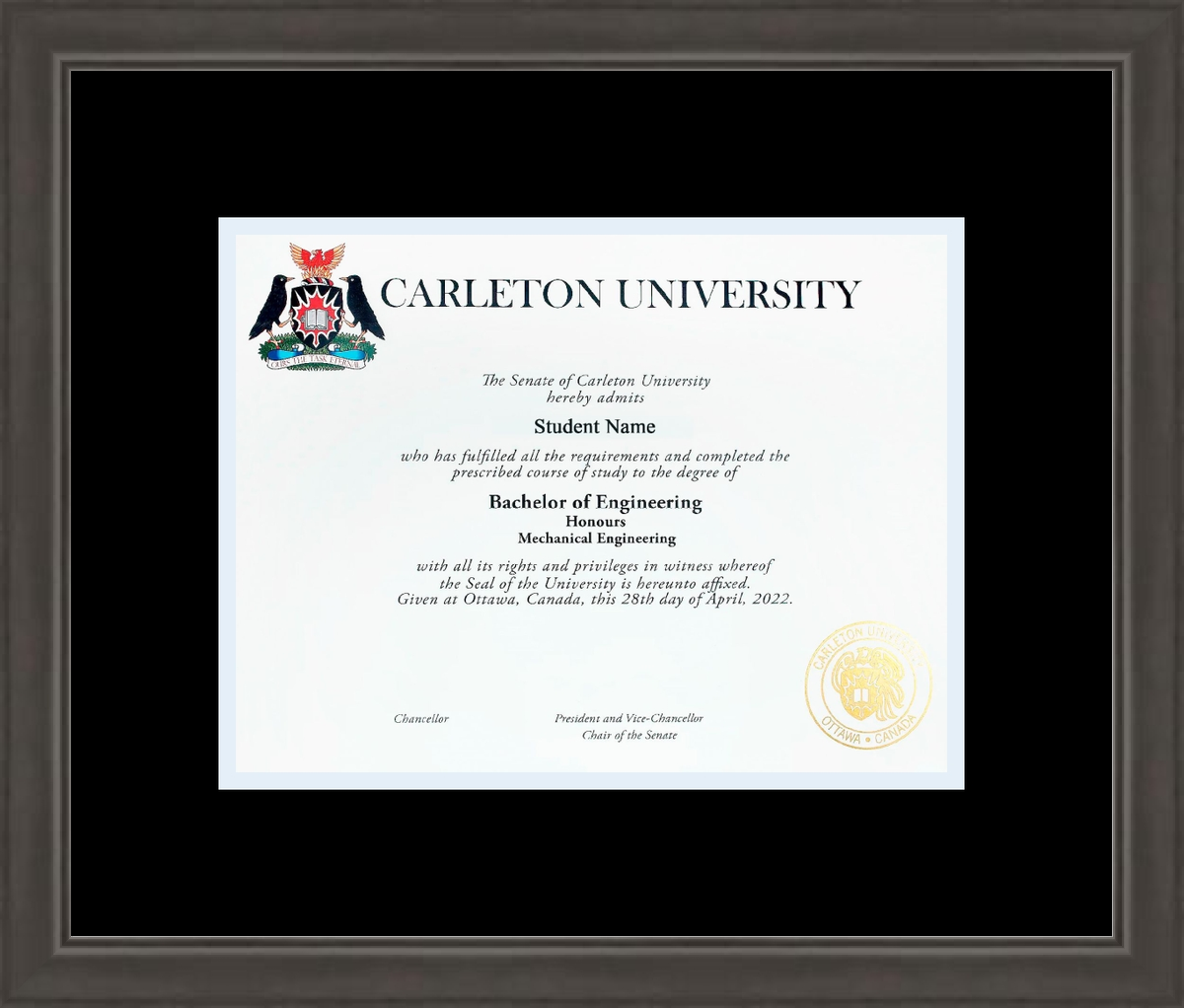 Custom Carleton University Diploma Frame