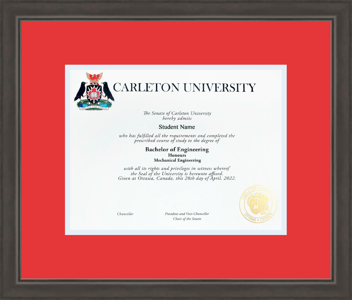 Custom Carleton University Diploma Frame