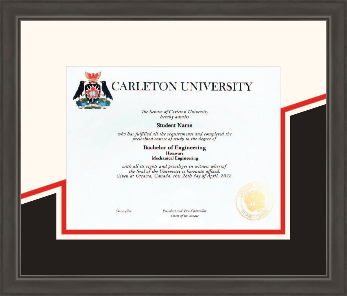 Custom Carleton University Diploma Frame