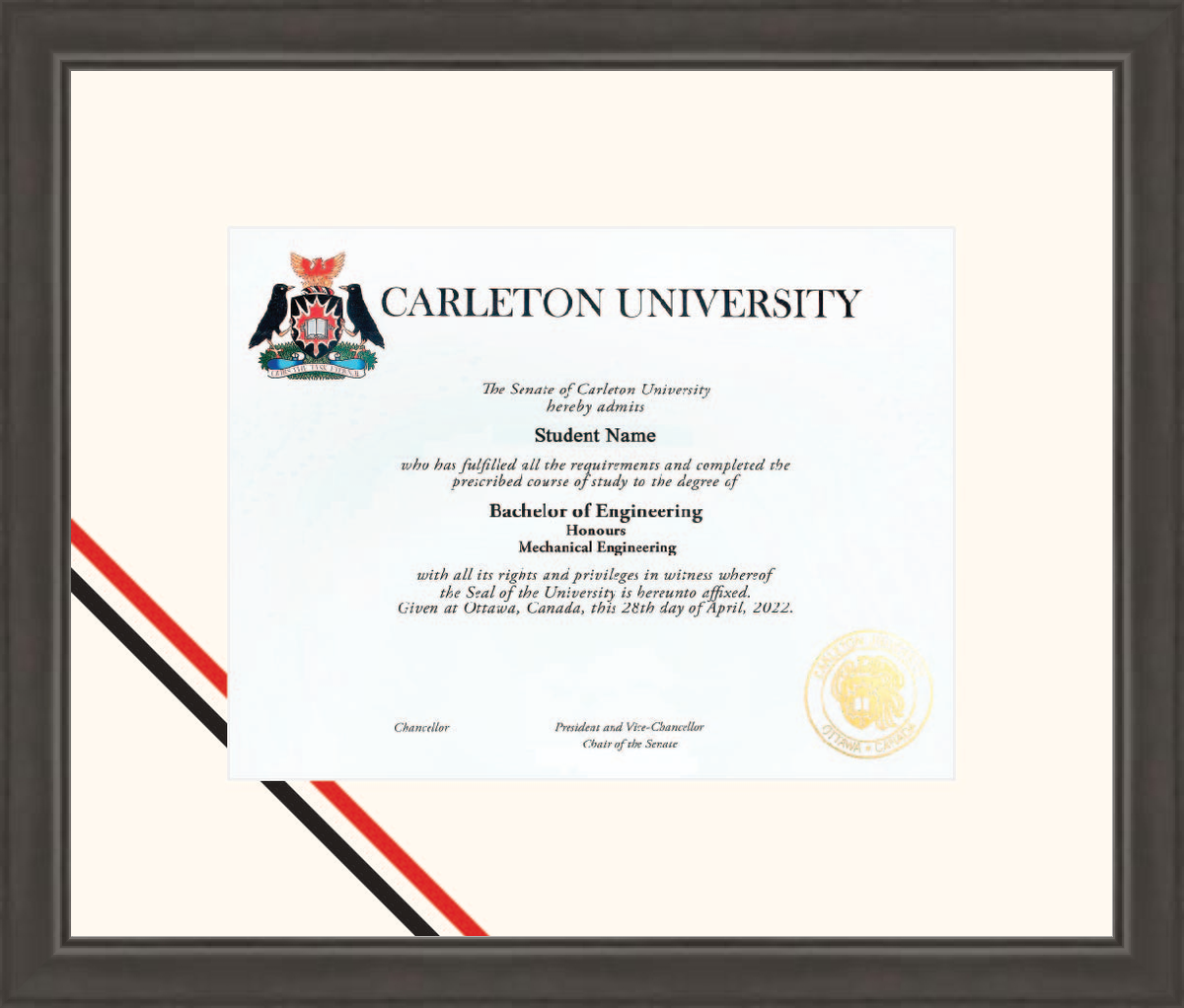 Custom Carleton University Diploma Frame