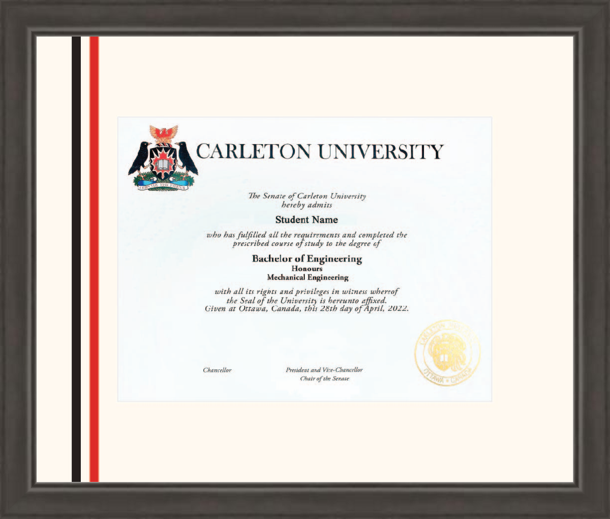Custom Carleton University Diploma Frame