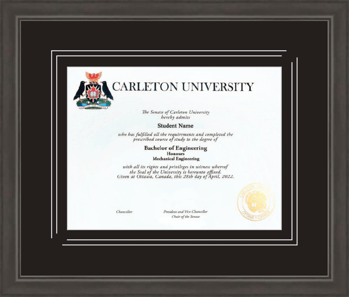 Custom Carleton University Diploma Frame