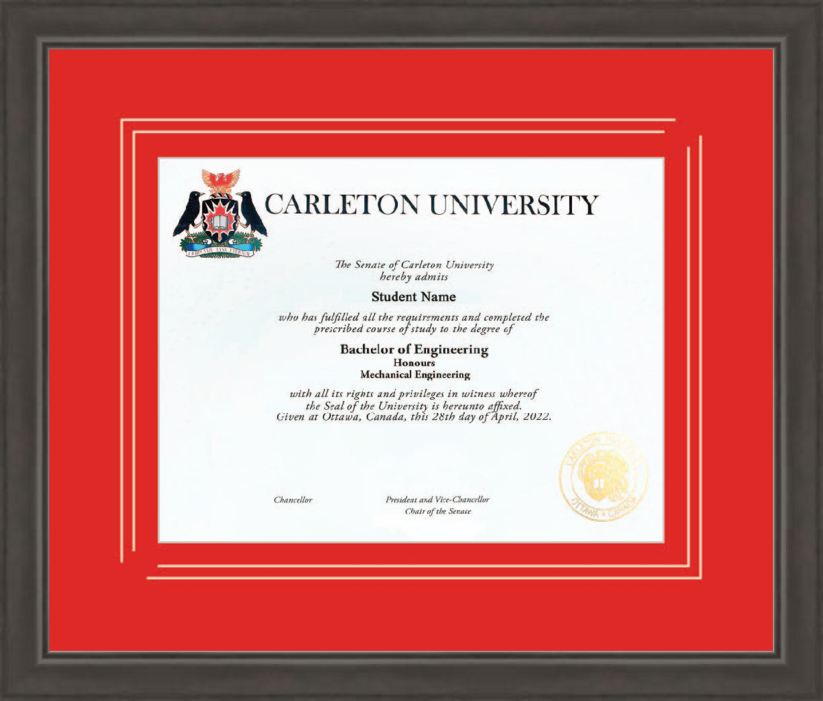 Custom Carleton University Diploma Frame