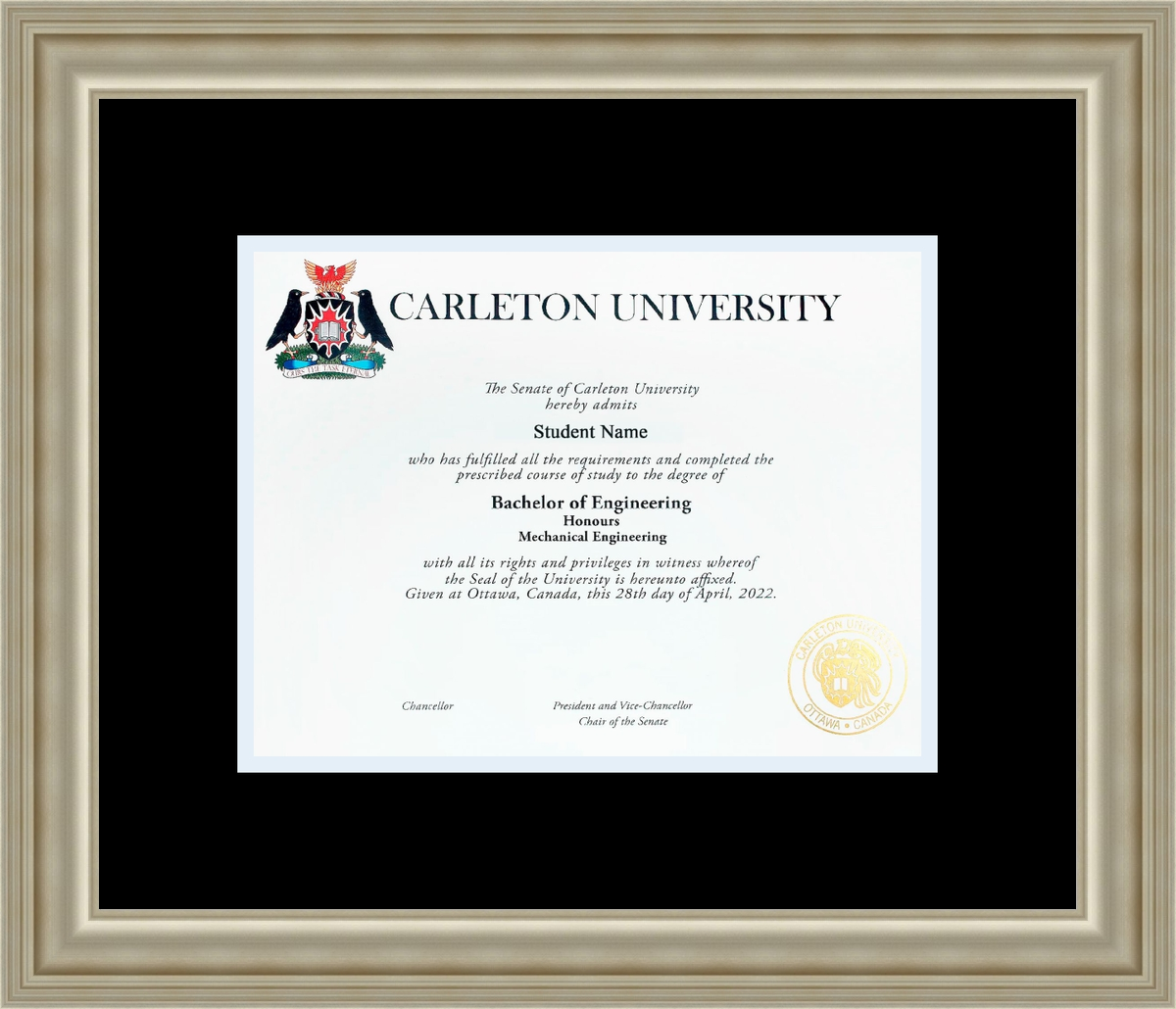 Custom Carleton University Diploma Frame
