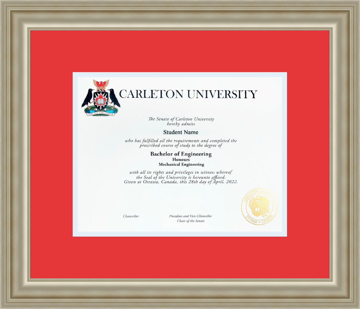 Custom Carleton University Diploma Frame