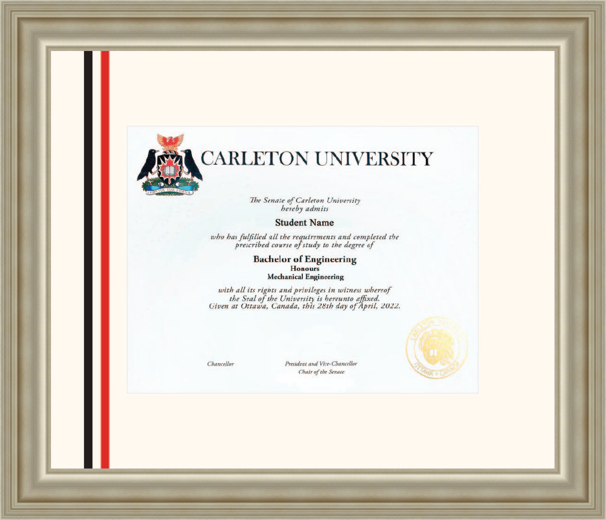 Custom Carleton University Diploma Frame