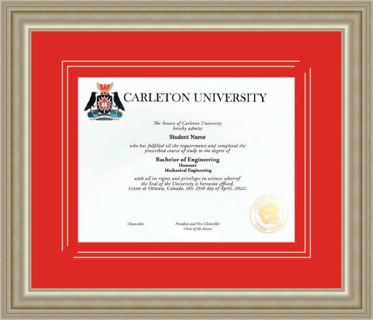 Custom Carleton University Diploma Frame