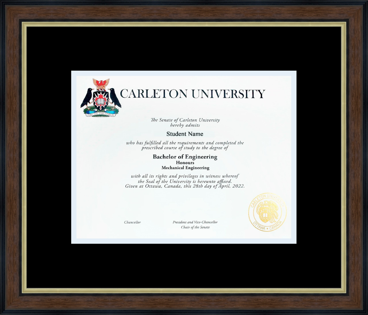 Custom Carleton University Diploma Frame