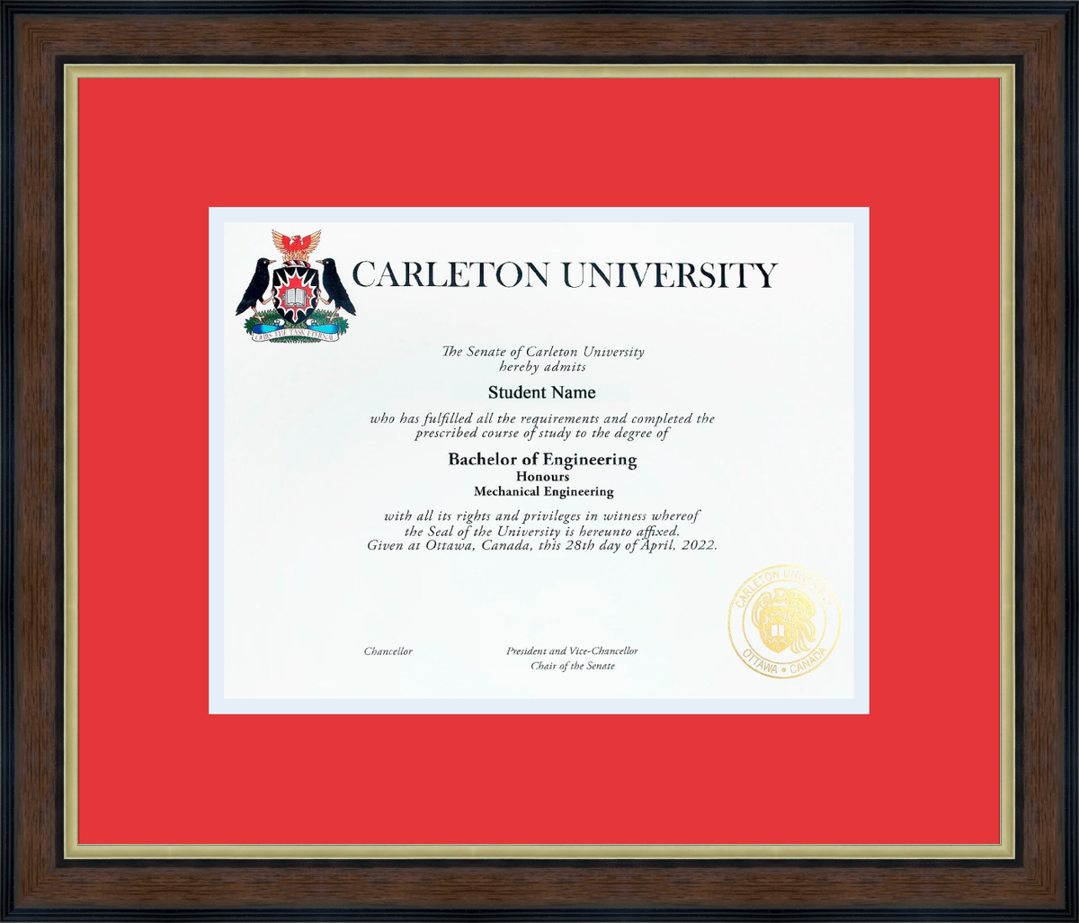 Custom Carleton University Diploma Frame