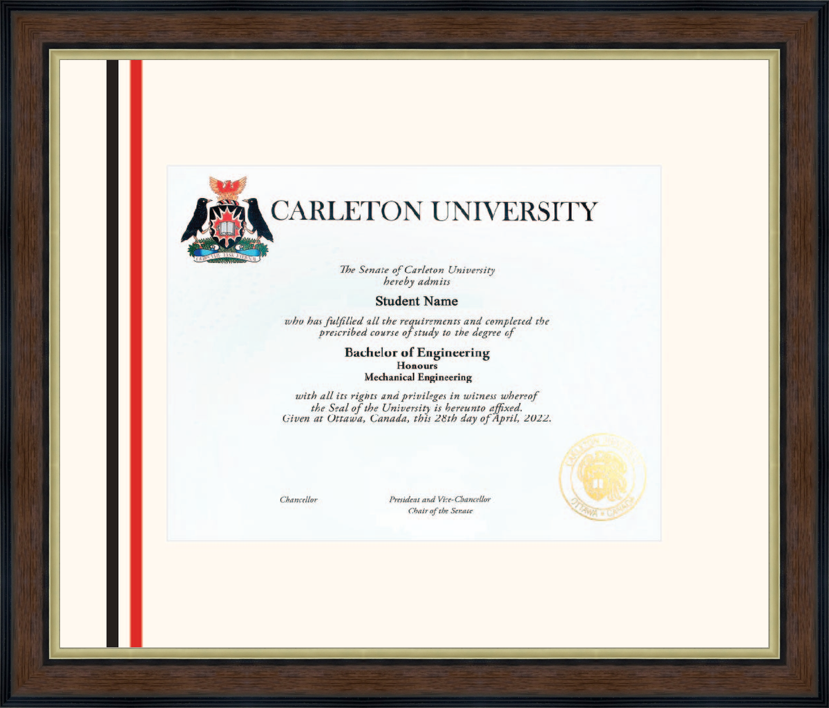 Custom Carleton University Diploma Frame