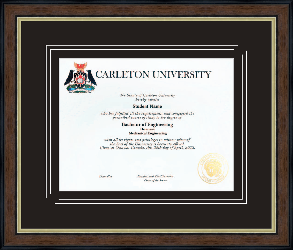Custom Carleton University Diploma Frame