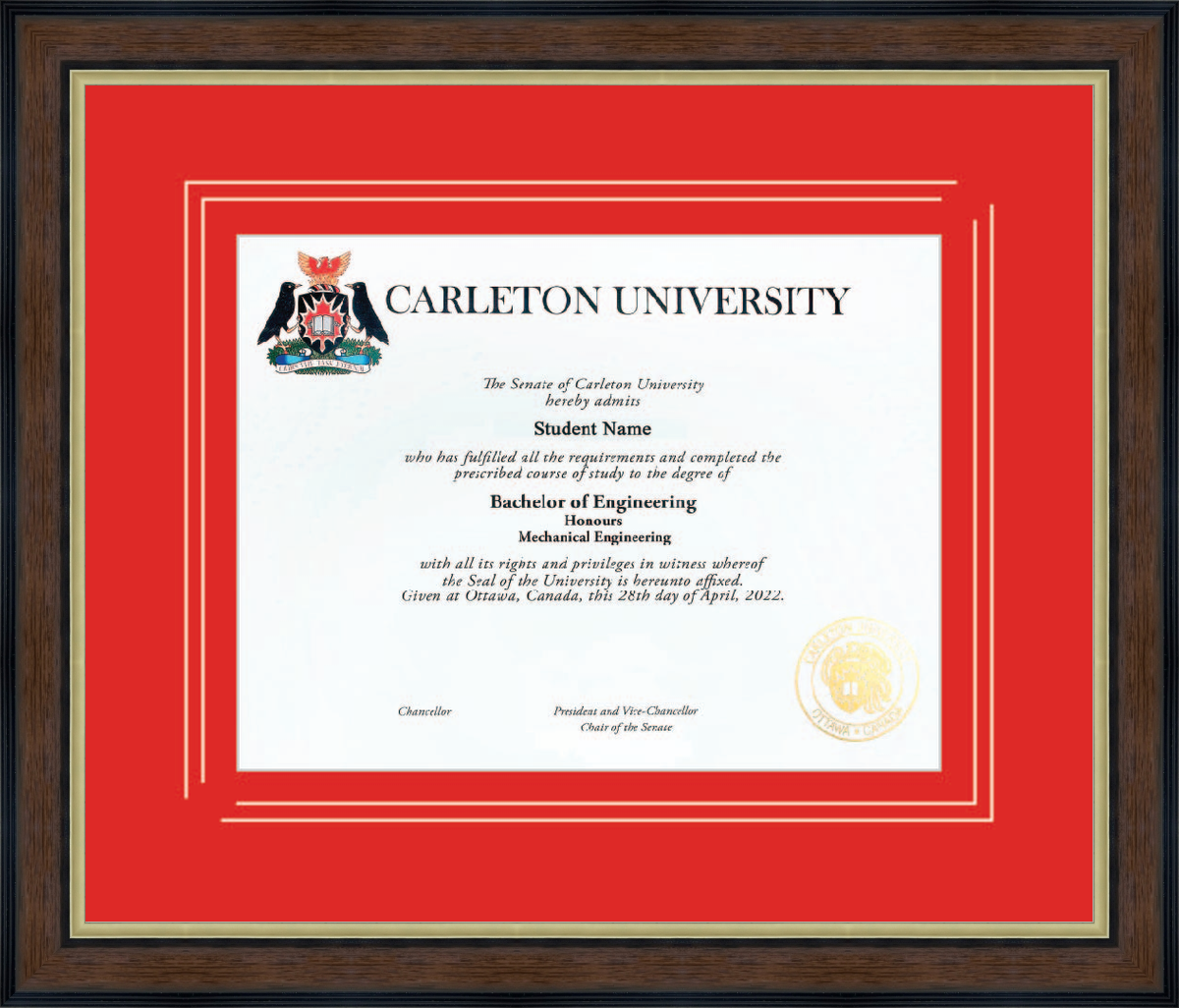 Custom Carleton University Diploma Frame