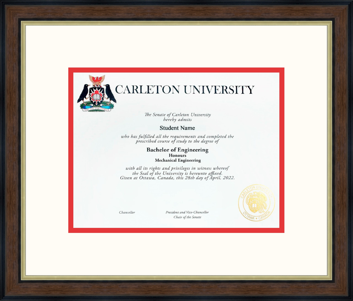 Custom Carleton University Diploma Frame