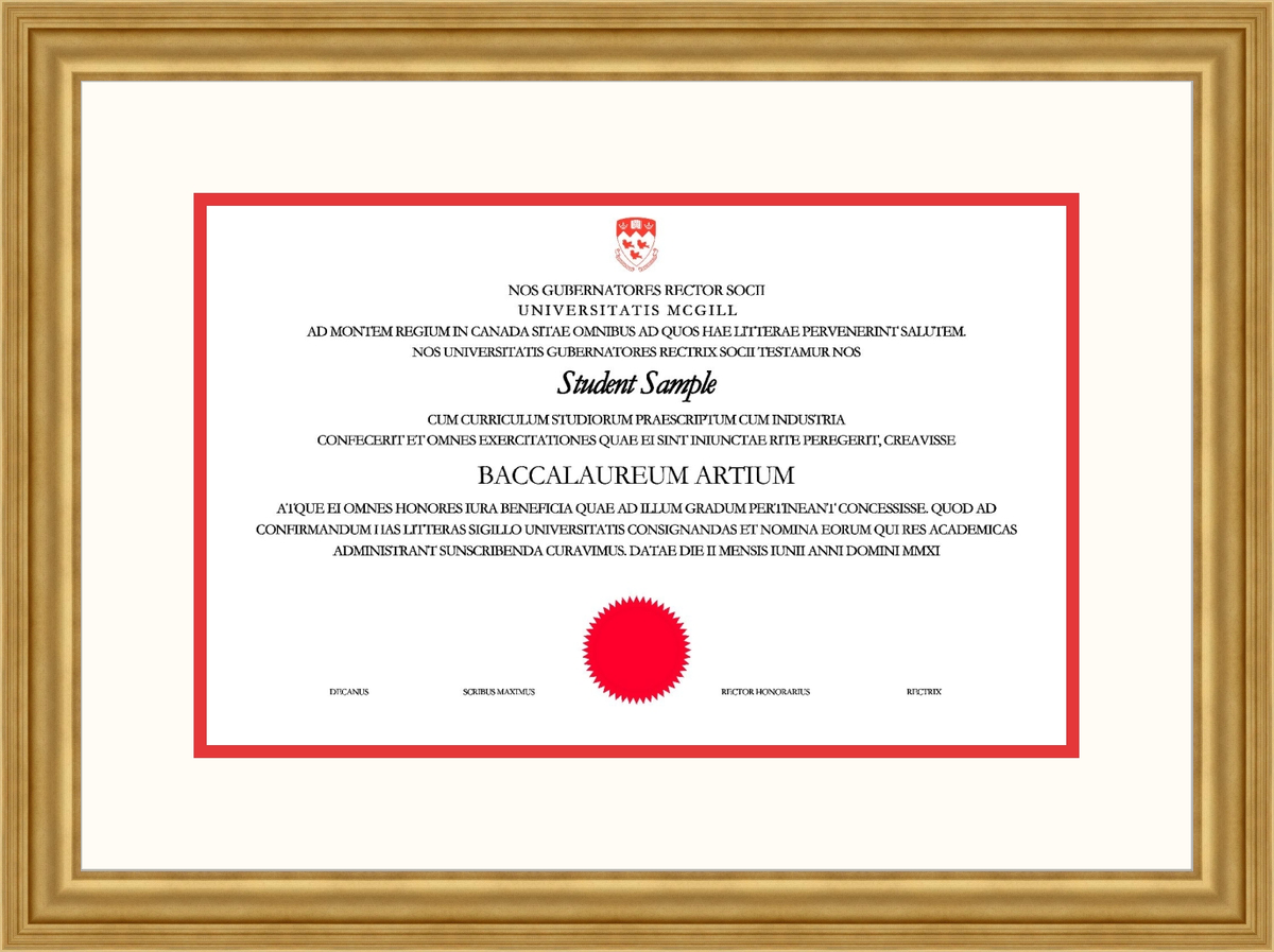 Custom McGill University Diploma Frame R104055 Ramino Gold L2 McGill White Red