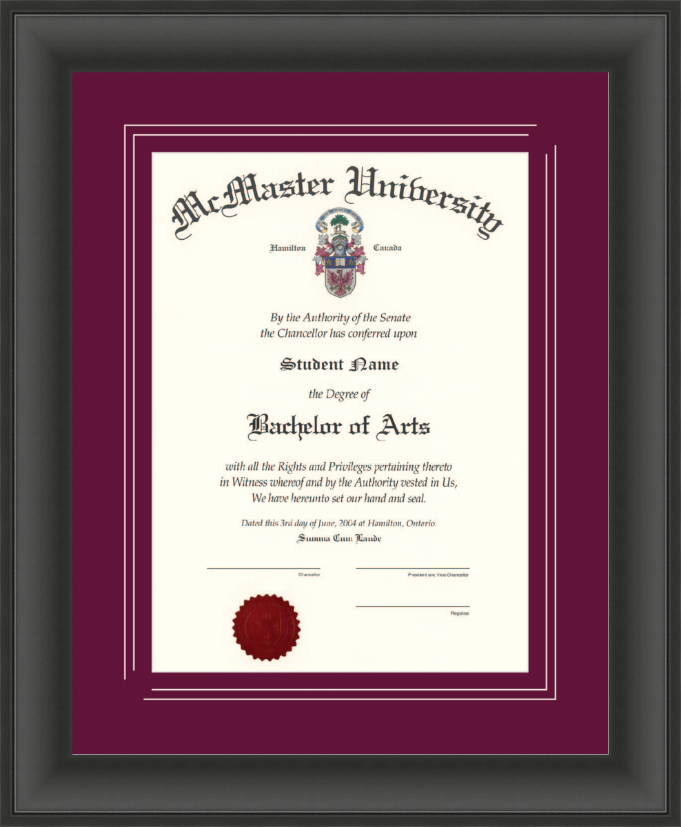 Custom McMaster University Diploma Frame