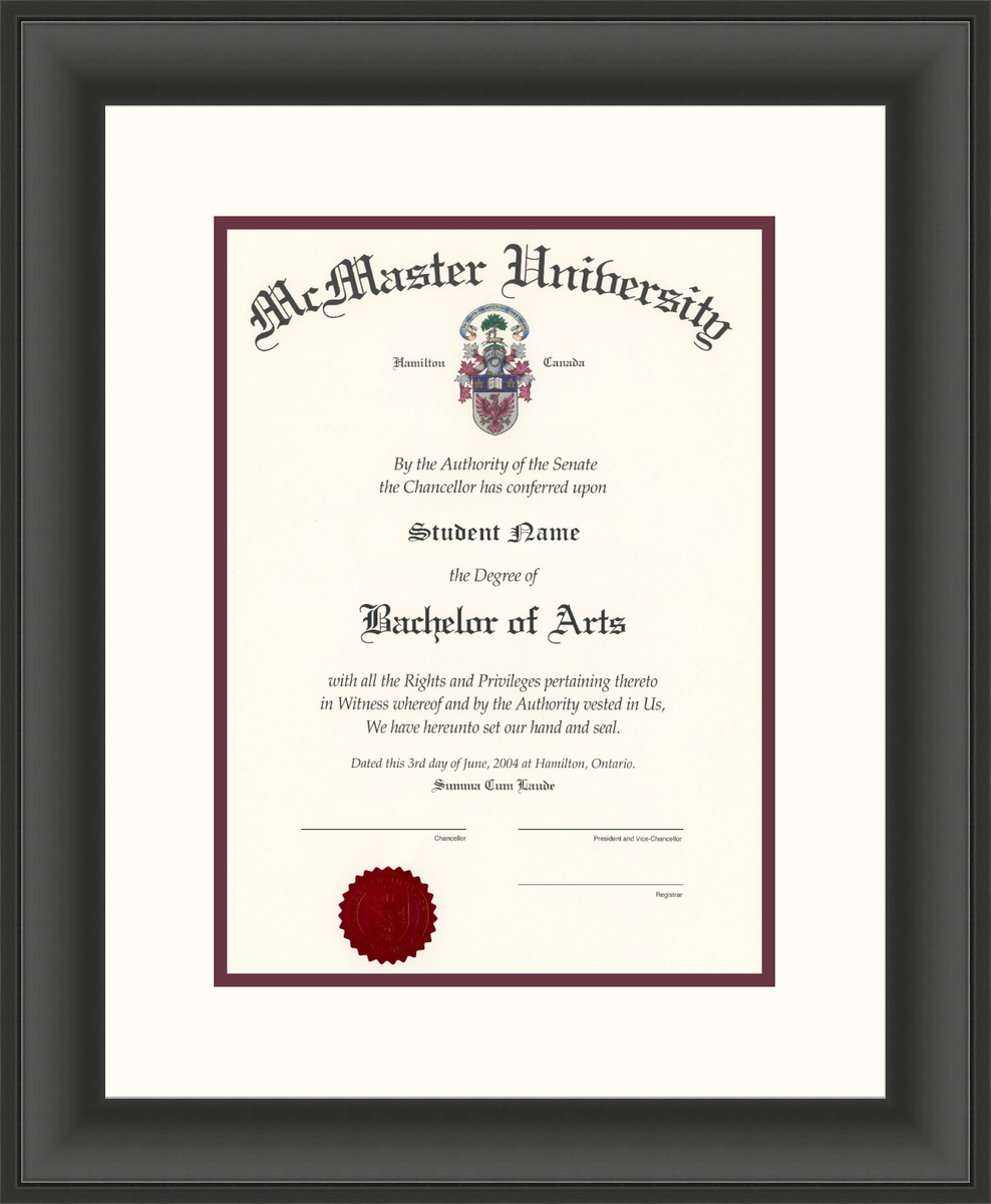 Custom McMaster University Diploma Frame