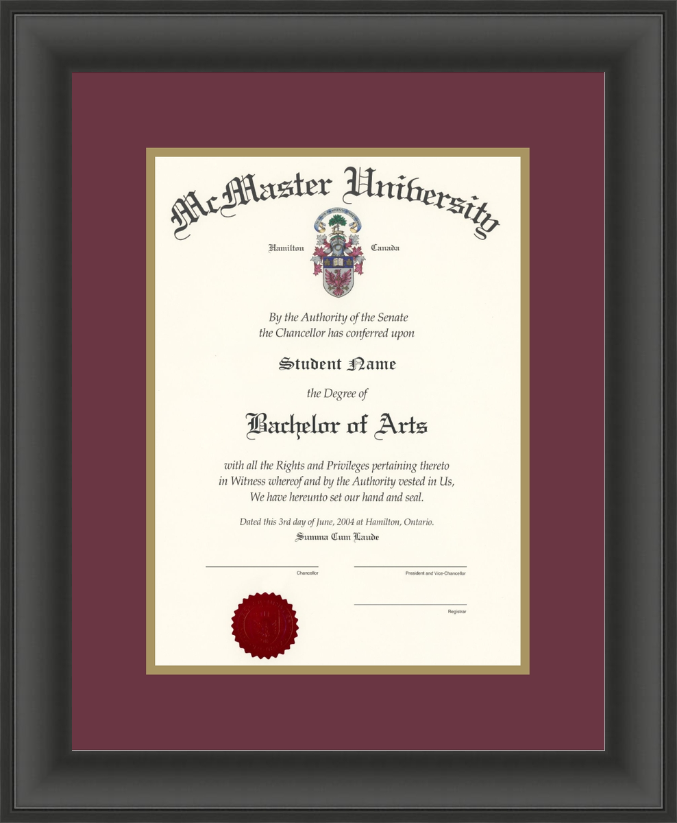 Custom McMaster University Diploma Frame