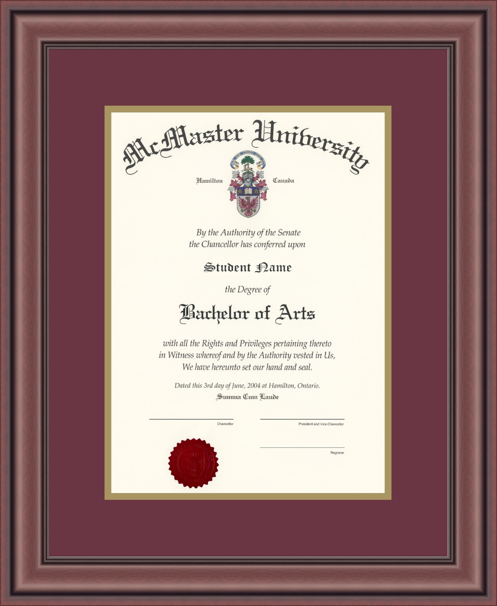Custom McMaster University Diploma Frame