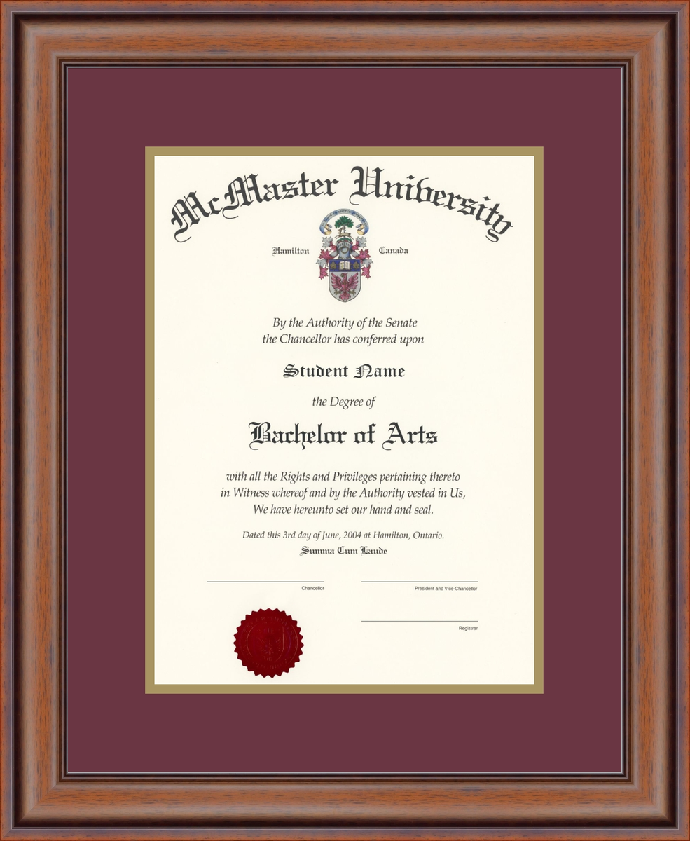 Custom McMaster University Diploma Frame