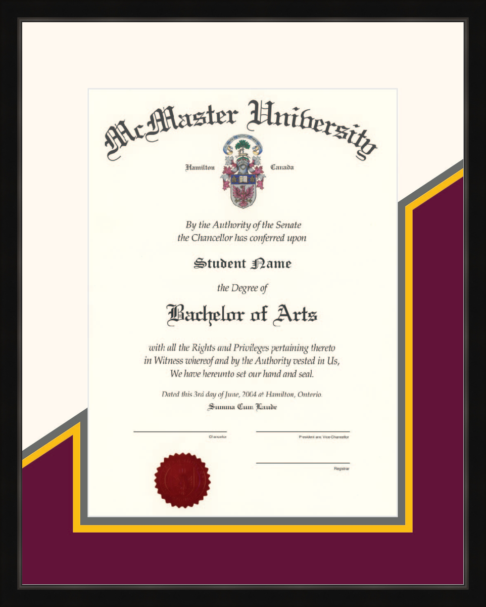Custom McMaster University Diploma Frame