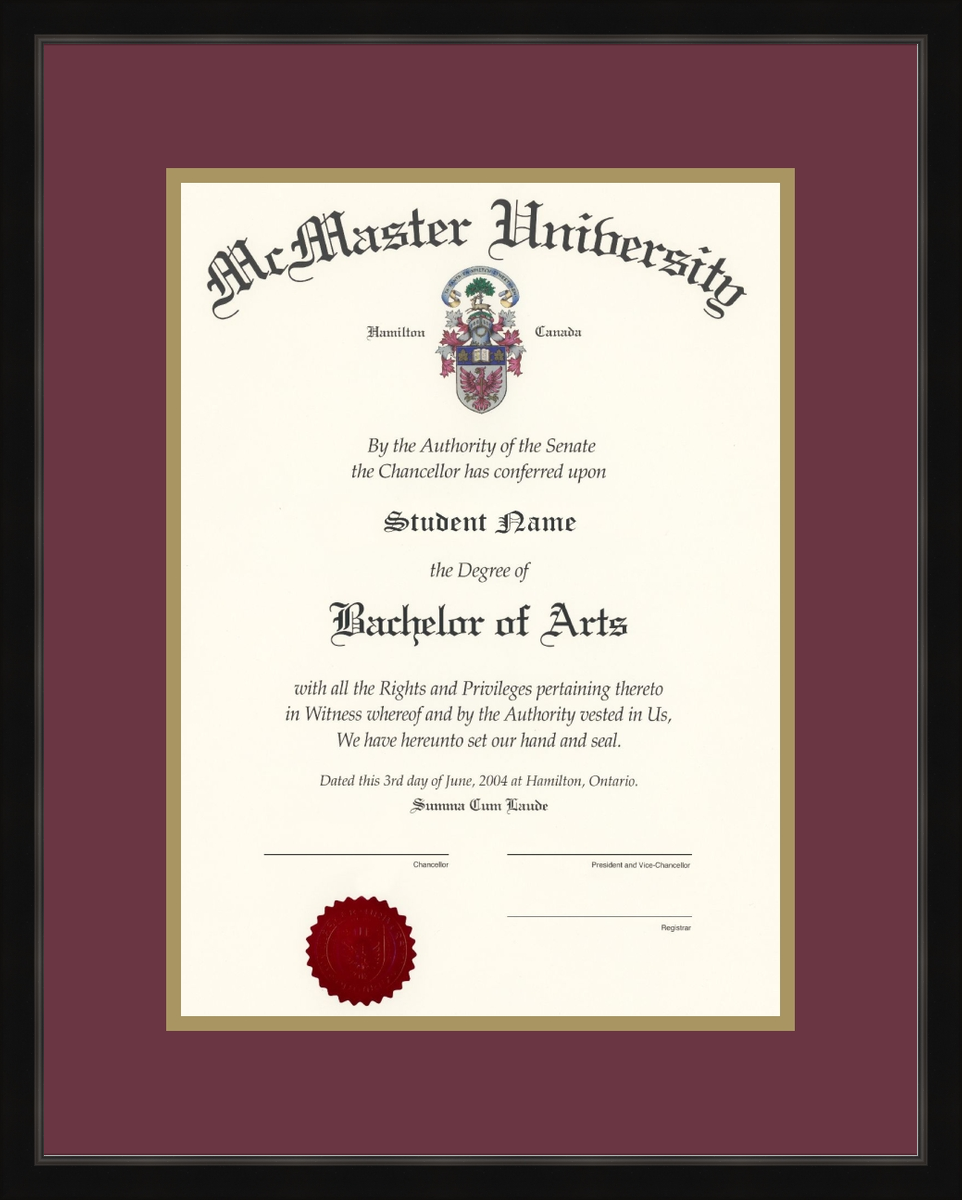 Custom McMaster University Diploma Frame