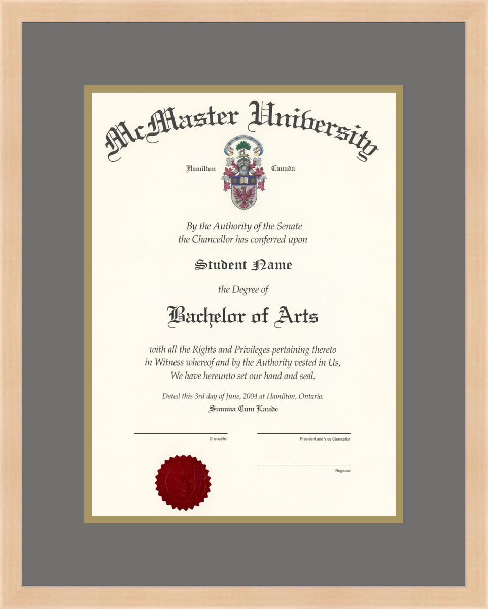 Custom McMaster University Diploma Frame