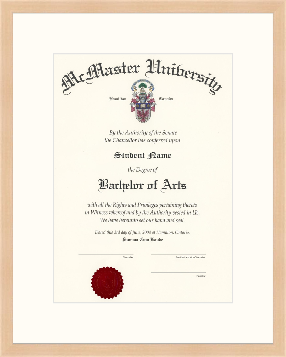 Custom McMaster University Diploma Frame