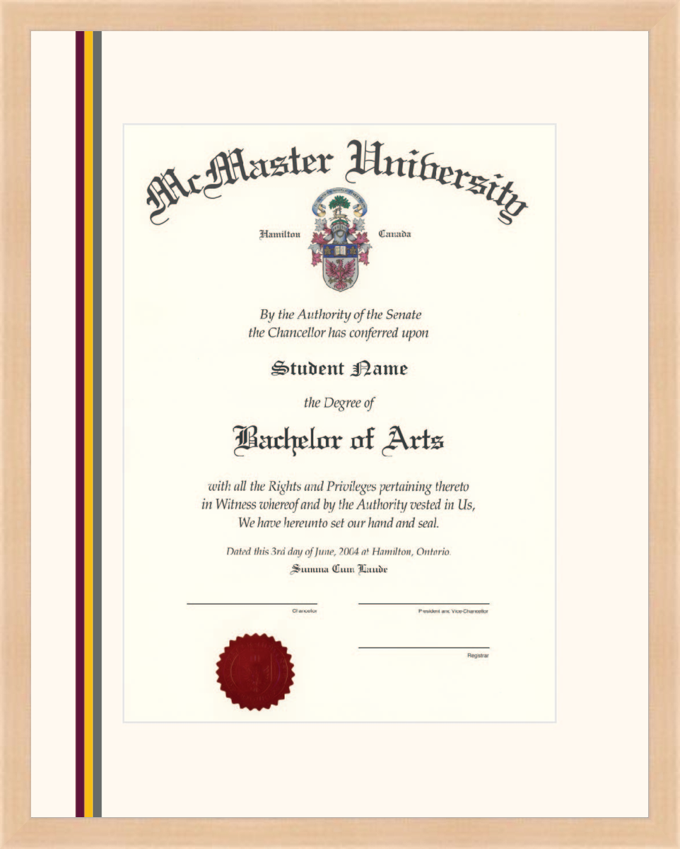 Custom McMaster University Diploma Frame