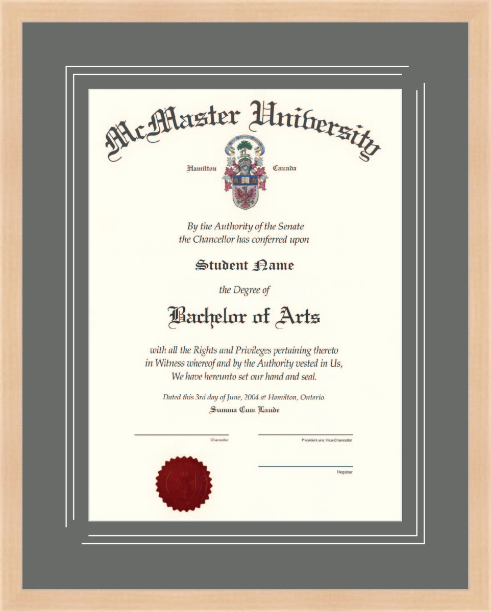 Custom McMaster University Diploma Frame