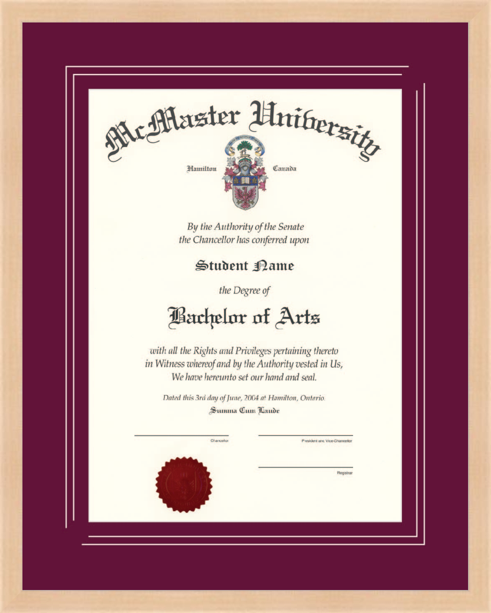 Custom McMaster University Diploma Frame