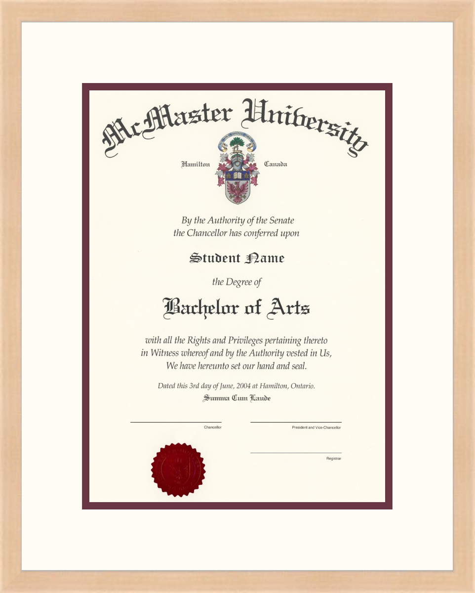 Custom McMaster University Diploma Frame
