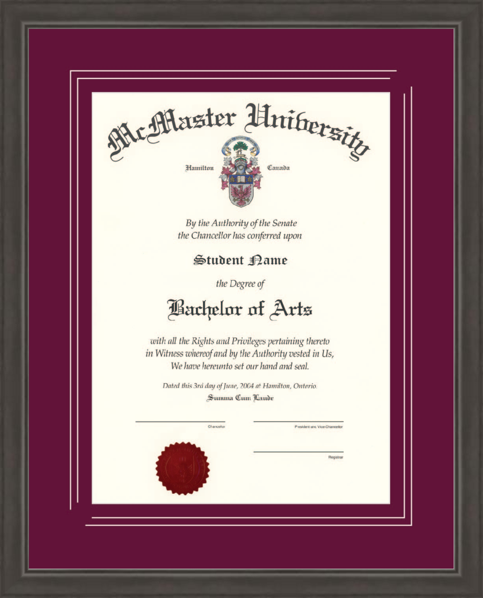 Custom McMaster University Diploma Frame