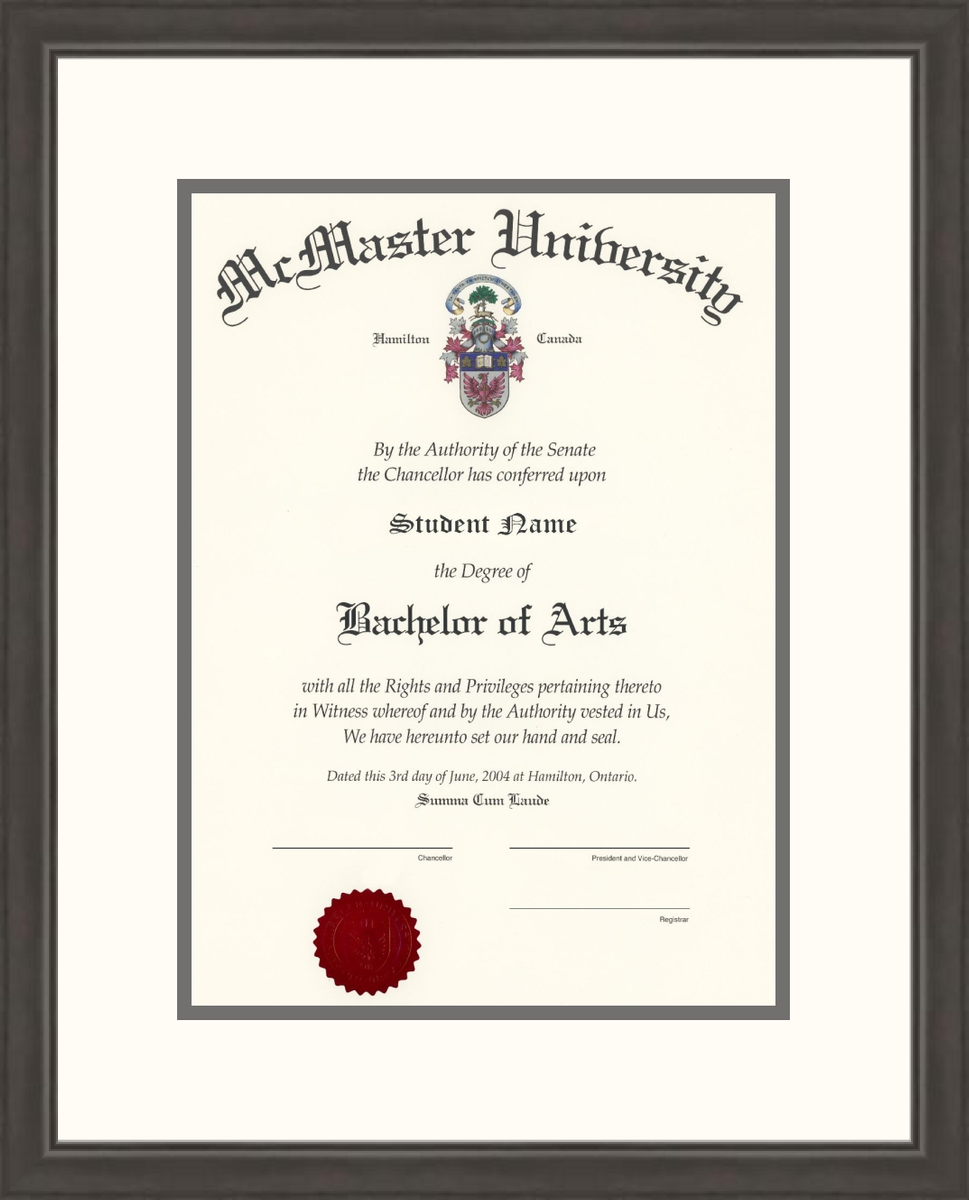 Custom McMaster University Diploma Frame